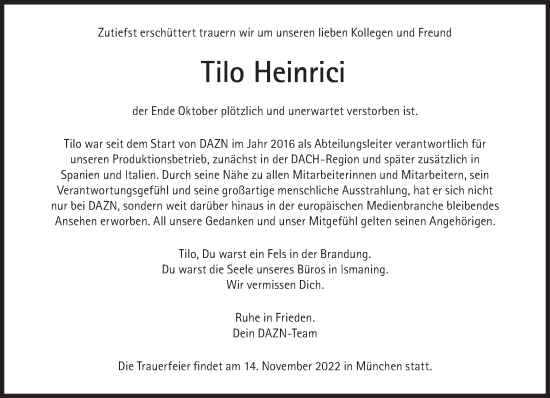 Traueranzeige von Tilo Heinrici von Süddeutsche Zeitung