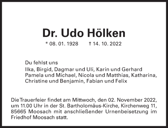 Traueranzeige von Udo Hölken von Süddeutsche Zeitung