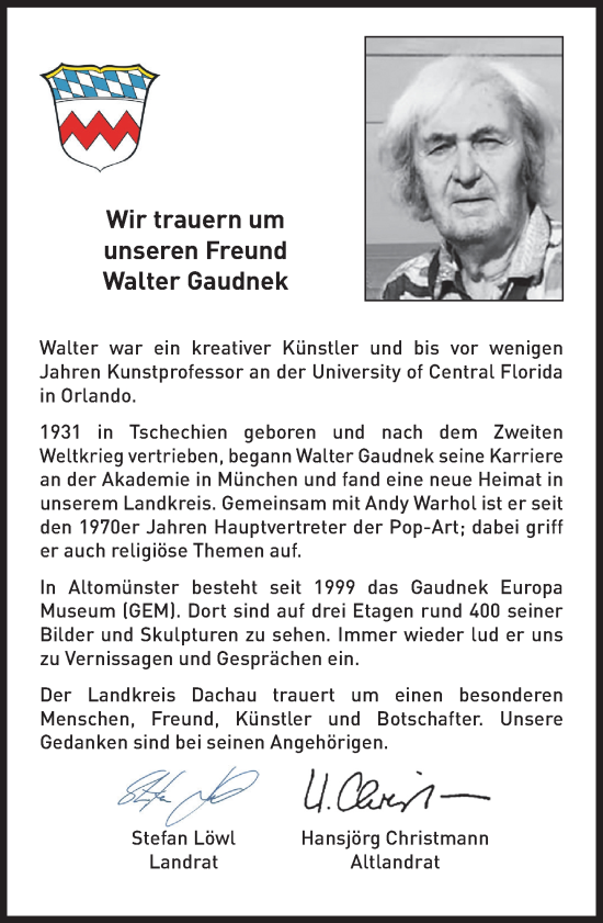 Traueranzeige von Walter Gaudnek von Süddeutsche Zeitung