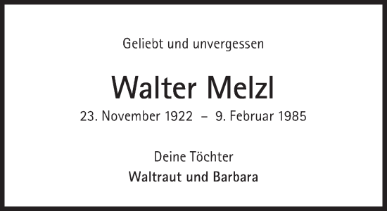 Traueranzeige von Walter Melzl von Süddeutsche Zeitung