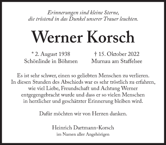 Traueranzeige von Werner Korsch von Süddeutsche Zeitung