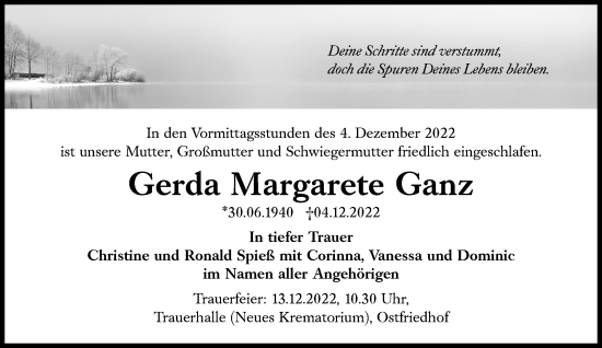 Traueranzeige von Gerda Margarete Ganz von Süddeutsche Zeitung