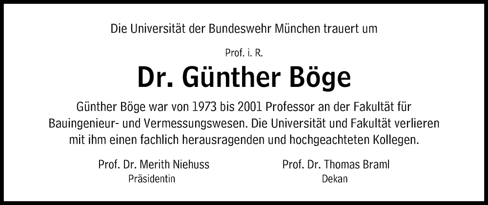  Traueranzeige für Günther Böge vom 24.12.2022 aus Süddeutsche Zeitung