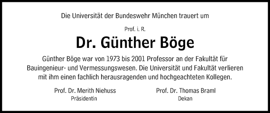Traueranzeige von Günther Böge von Süddeutsche Zeitung