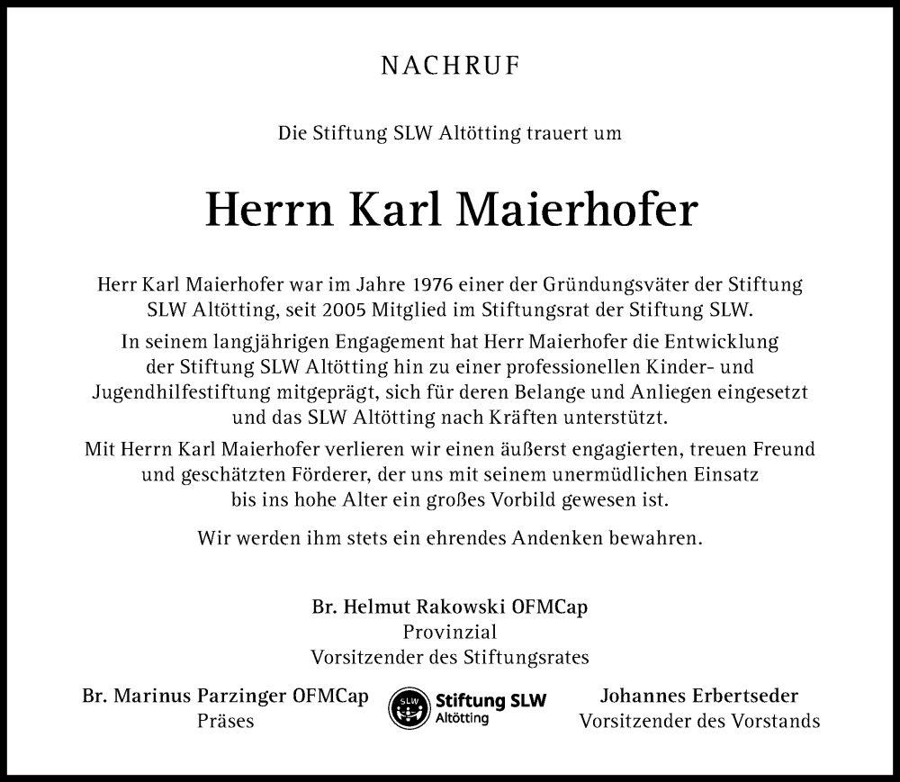  Traueranzeige für Karl Maierhofer vom 24.12.2022 aus Süddeutsche Zeitung