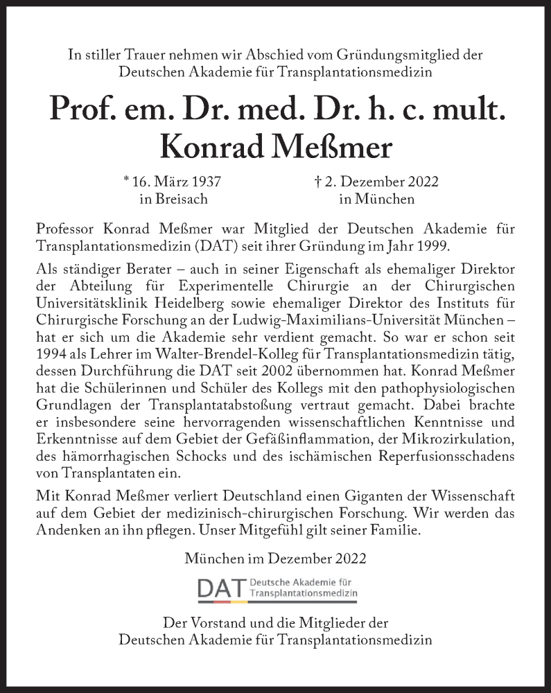  Traueranzeige für Konrad Meßmer vom 06.12.2022 aus Süddeutsche Zeitung