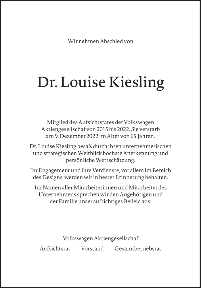  Traueranzeige für Louise Kiesling vom 17.12.2022 aus Süddeutsche Zeitung