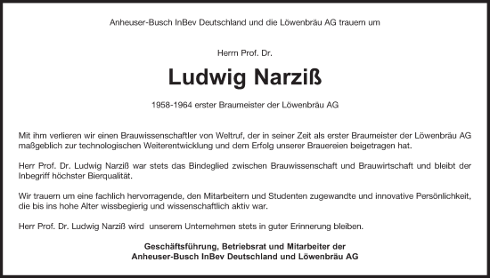 Traueranzeige von Ludwig Narziß von Süddeutsche Zeitung