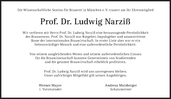 Traueranzeige von Ludwig Narziß von Süddeutsche Zeitung