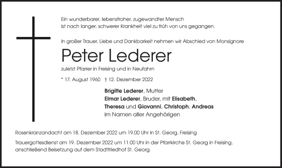 Traueranzeige von Peter Lederer von Süddeutsche Zeitung