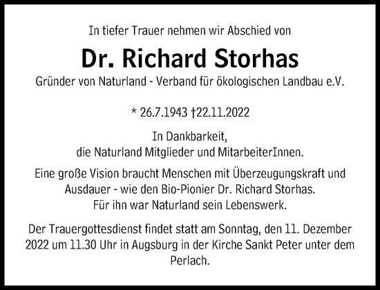 Traueranzeige von Richard Storhas von Süddeutsche Zeitung