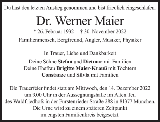 Traueranzeige von Werner Maier von Süddeutsche Zeitung