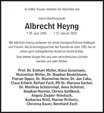 Traueranzeige von Albrecht Heyng von Süddeutsche Zeitung