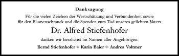 Traueranzeige von Alfred Stiefenhofer von Süddeutsche Zeitung