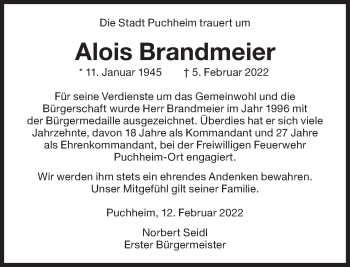 Traueranzeige von Alois Brandmeier von Süddeutsche Zeitung