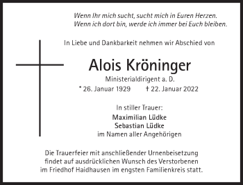 Traueranzeige von Alois Kröninger von Süddeutsche Zeitung