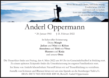 Traueranzeige von Anderl Oppermann von Süddeutsche Zeitung