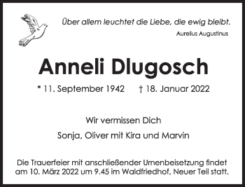 Traueranzeige von Anneli Dlugosch von Süddeutsche Zeitung
