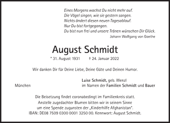 Traueranzeige von August Schmidt von Süddeutsche Zeitung