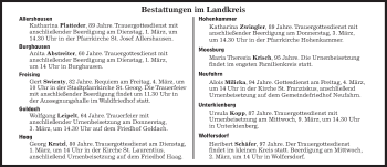 Traueranzeige von Beerdigungen vom 01.03.2022 von Süddeutsche Zeitung