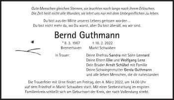 Traueranzeige von Bernd Guthmann von Süddeutsche Zeitung
