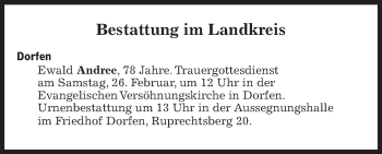 Traueranzeige von Bestattungen vom 26.02.2022 von Süddeutsche Zeitung