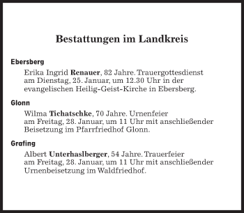 Traueranzeige von Bestattungskalender vom 24.01.2022  von Süddeutsche Zeitung