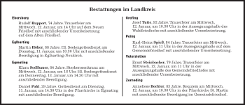 Traueranzeige von Bestattungskalender vom 11.01.2022  von Süddeutsche Zeitung