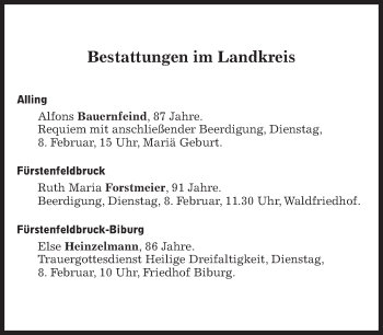 Traueranzeige von Bestattungskalender vom 08.02.2022  von Süddeutsche Zeitung