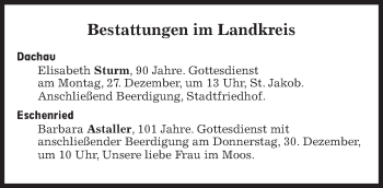 Traueranzeige von Bestattungskalender vom 27.12.2021  von Süddeutsche Zeitung