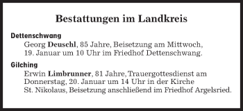 Traueranzeige von Bestattungskalender vom 19.01.2022  von Süddeutsche Zeitung