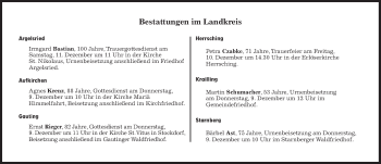 Traueranzeige von Bestattungskalender vom 09.12.2021  von Süddeutsche Zeitung