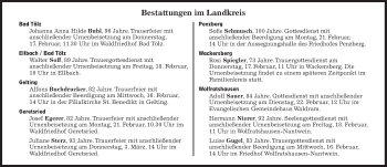 Traueranzeige von Bestattungskalender vom 16.02.2022  von Süddeutsche Zeitung
