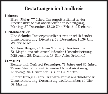 Traueranzeige von Bestattungskalender vom 24.12.2021  von Süddeutsche Zeitung