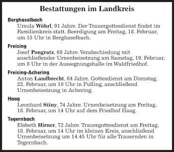 Traueranzeige von Bestattungskalender vom 18.02.2022  von Süddeutsche Zeitung