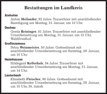Traueranzeige von Bestattungskalender vom 29.01.2022  von Süddeutsche Zeitung