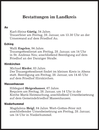 Traueranzeige von Bestattungskalender vom 28.01.2022  von Süddeutsche Zeitung