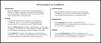 Traueranzeige von Bestattungskalender vom 02.02.2022  von Süddeutsche Zeitung