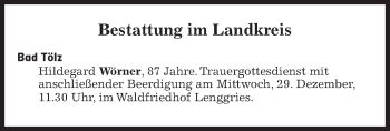 Traueranzeige von Bestattungskalender vom 28.12.2021  von Süddeutsche Zeitung