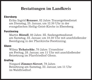 Traueranzeige von Bestattungskalender vom 22.01.2022  von Süddeutsche Zeitung