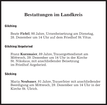 Traueranzeige von Bestattungskalender vom 28.12.2021  von Süddeutsche Zeitung