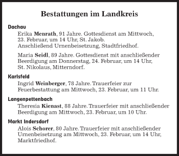 Traueranzeige von Bestattungskalender vom 23.02.2022  von Süddeutsche Zeitung