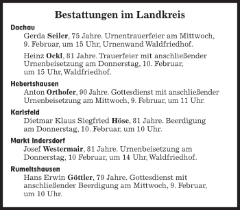 Traueranzeige von Bestattungskalender vom 09.02.2022  von Süddeutsche Zeitung