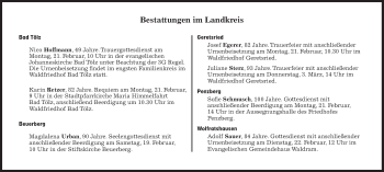 Traueranzeige von Bestattungskalender vom 19.02.2022  von Süddeutsche Zeitung