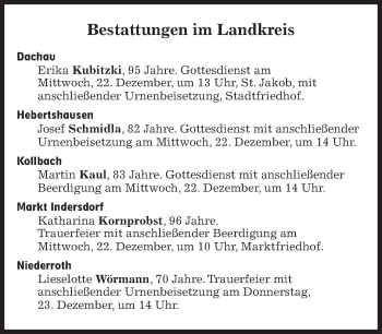 Traueranzeige von Bestattungskalender vom 22.12.2021  von Süddeutsche Zeitung