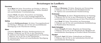 Traueranzeige von Bestattungskalender vom 03.02.2022  von Süddeutsche Zeitung