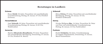 Traueranzeige von Bestattungskalender vom 27.01.2022  von Süddeutsche Zeitung