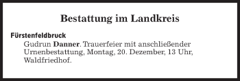 Traueranzeige von Bestattungskalender vom 20.12.2021  von Süddeutsche Zeitung