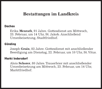 Traueranzeige von Bestattungskalender vom 22.02.2022  von Süddeutsche Zeitung