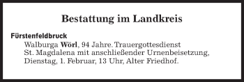 Traueranzeige von Bestattungskalender vom 31.01.2022  von Süddeutsche Zeitung